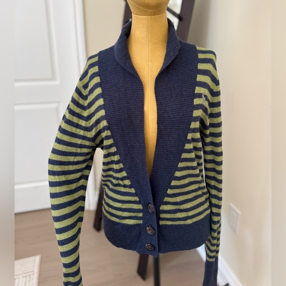 ABERCROMBIE & FITCH Navy and Olive Striped Cardigan (L)
